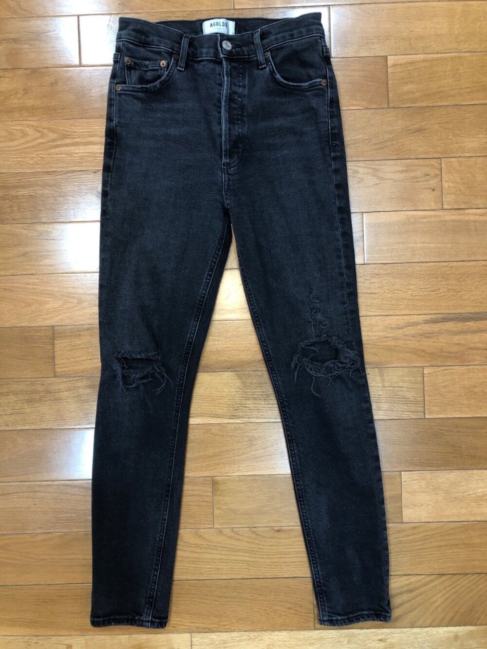 AGOLDE Nico High Rise Slim Jeans Cassette Black Distressed Button Fly 26 Edgy